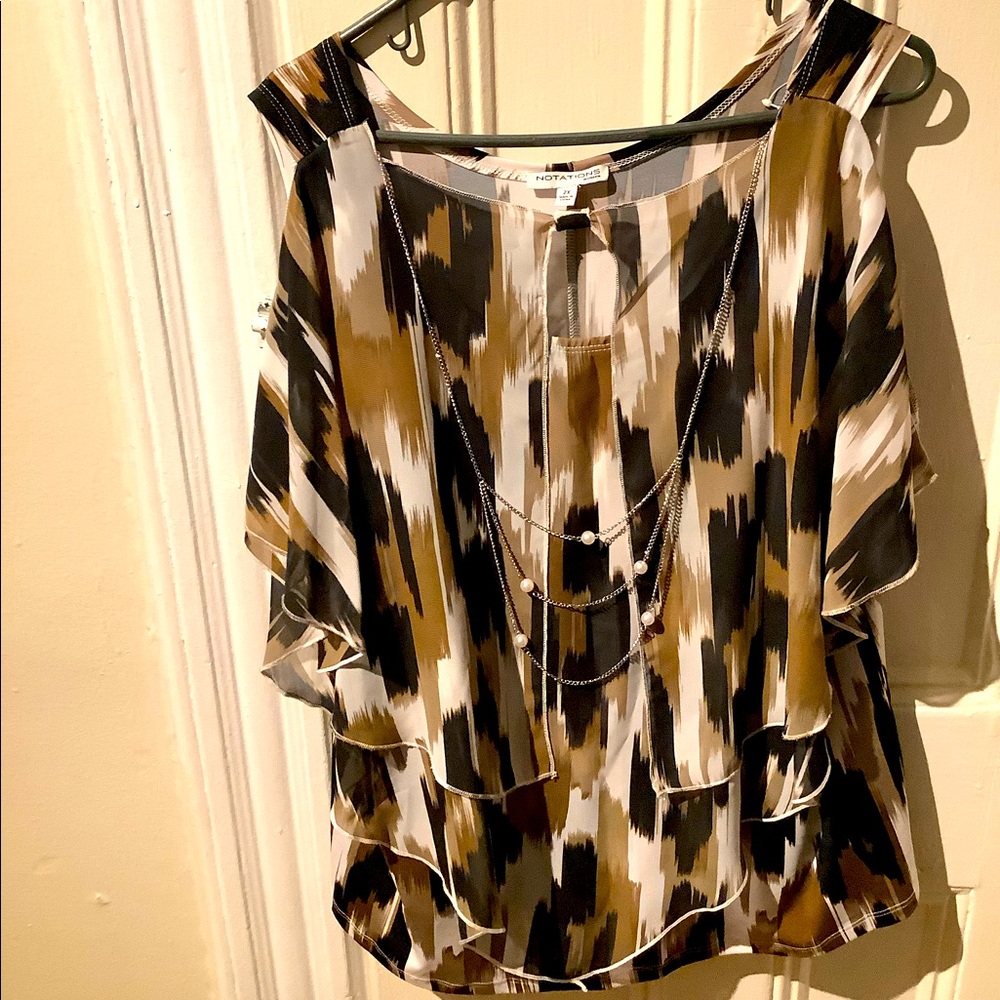 Brown blouse with attached necklace